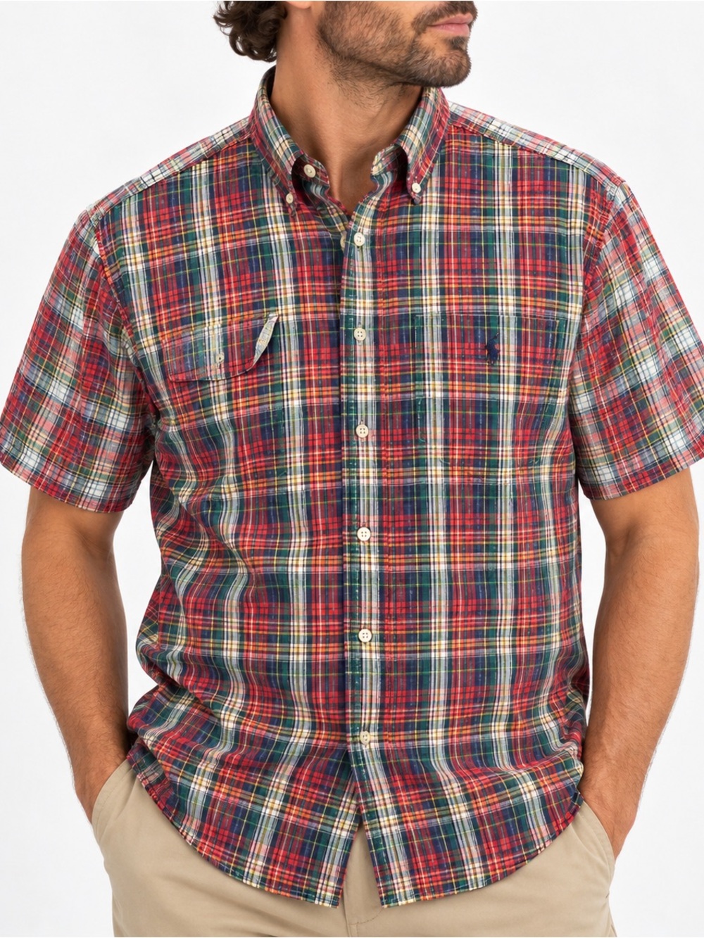 Polo Ralph Lauren Shirt Mens Large Indian Hunter Plaid Button Short Sleeve